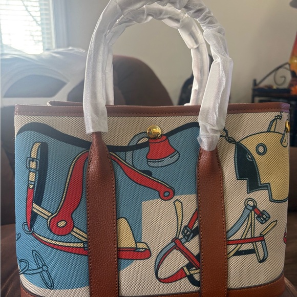 Artistic Blue and Brown Women's Tote Bag - Picture 3 of 9